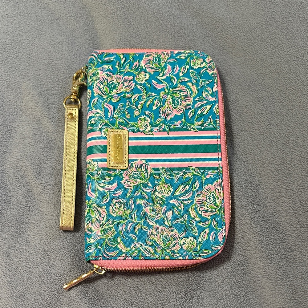 Lilly Pulitzer Floral Passport Wristlet in Teal, Pink, Gold
